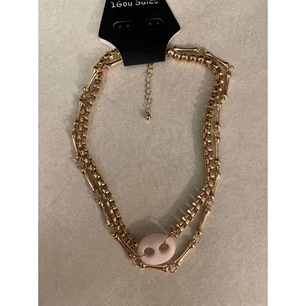 Womens 1Gou Sales Necklace Gold Pink